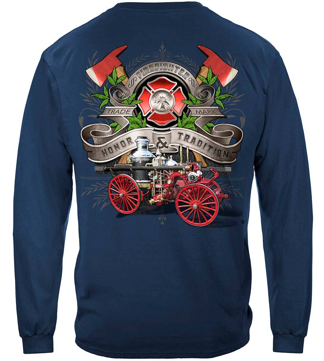 Firefighter Traditional Anique Pump Truck Premium Long Sleeves