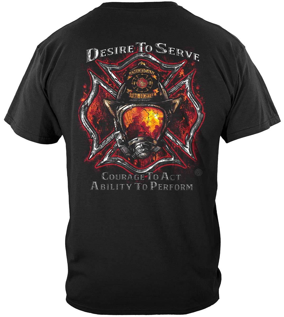 Firefighter Desire To Serve Silver Foil Premium T-Shirt
