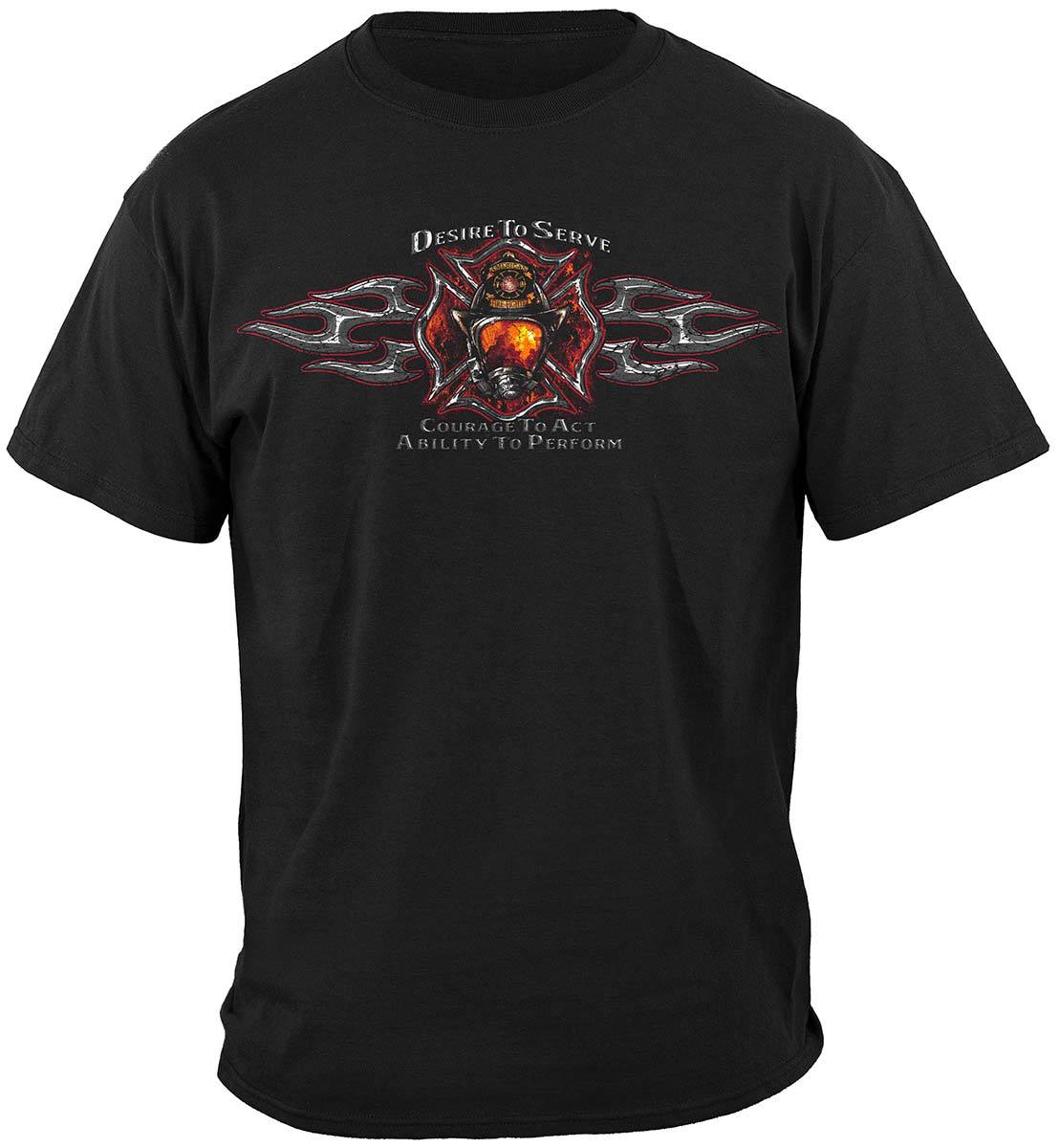 Firefighter Desire To Serve Silver Foil Premium T-Shirt