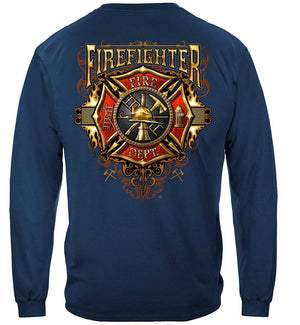 More Picture, Firefighter Flames Gold Shield Premium T-Shirt