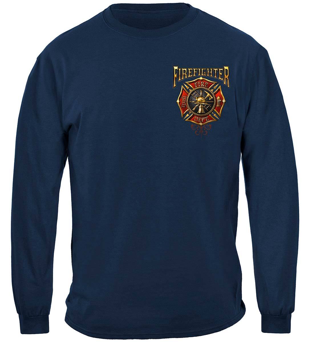 Firefighter Flames Gold Shield Premium Hooded Sweat Shirt