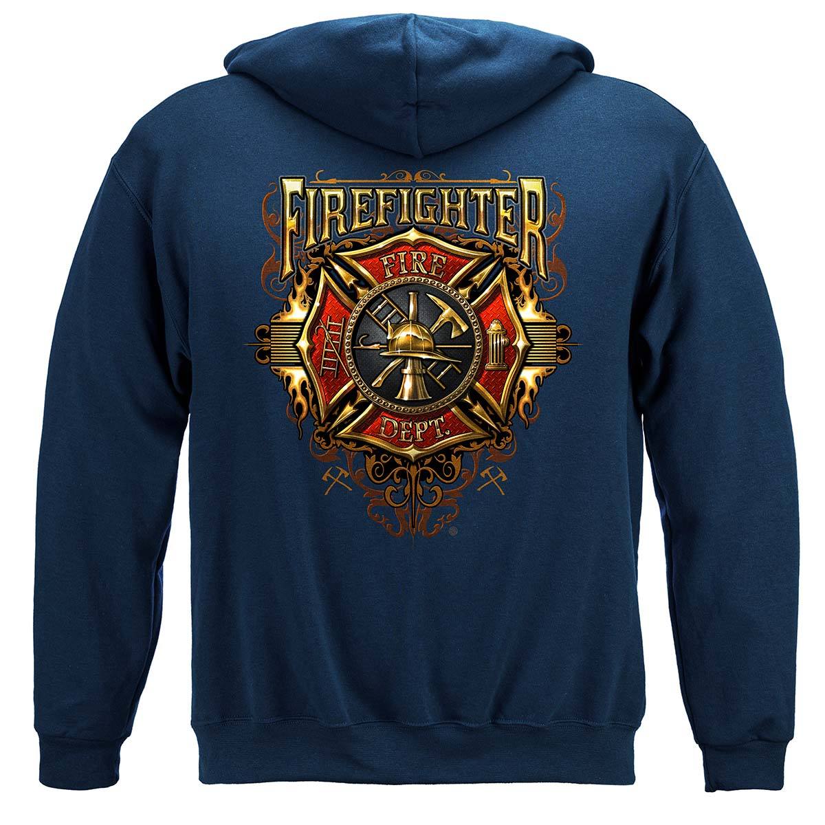 Firefighter Flames Gold Shield Premium T-Shirt