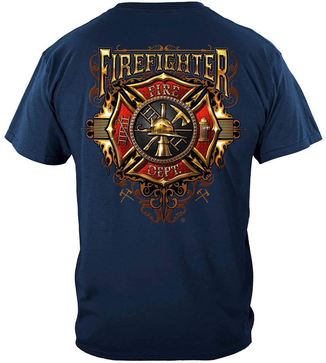 Firefighter Flames Gold Shield Premium T-Shirt