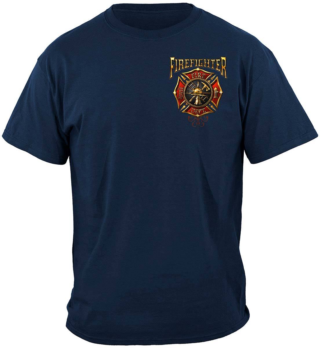 Firefighter Flames Gold Shield Premium T-Shirt