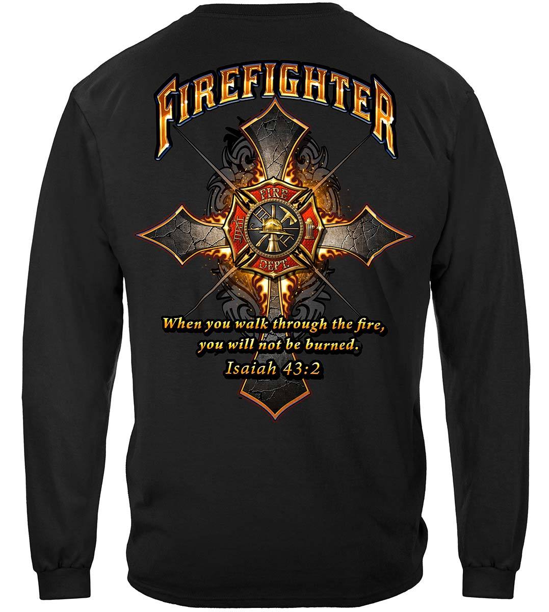 Firefighter Cross Walk Through the Fire  Isaiah 43: 2 Premium Long Sleeves