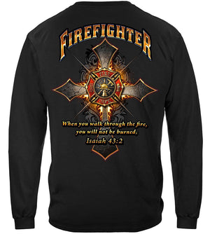 More Picture, Firefighter Cross Walk Through the Fire  Isaiah 43: 2 Premium Long Sleeves