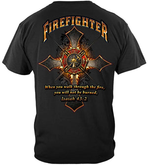 More Picture, Firefighter Cross Walk Through the Fire  Isaiah 43: 2 Premium T-Shirt