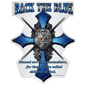 More Picture, Back the Blue Matthew 5:9 Christian Shirt Premium Reflective Decal