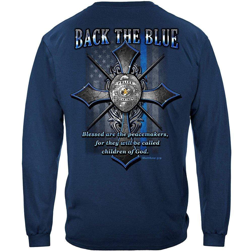 Back the Blue Matthew 5:9 Christian Shirt Premium Hooded Sweat Shirt