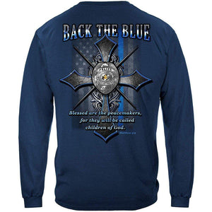 More Picture, Back the Blue Matthew 5:9 Christian Shirt Premium Hooded Sweat Shirt