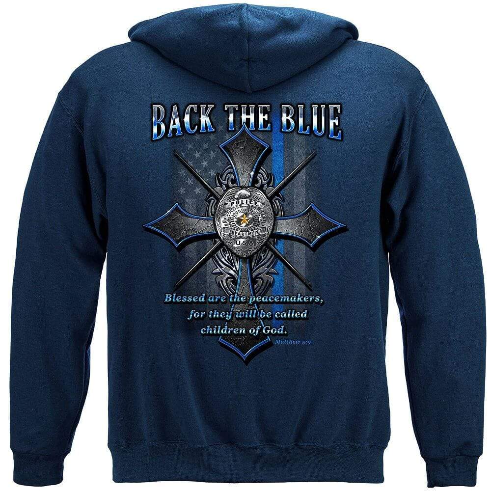 Back the Blue Matthew 5:9 Christian Shirt Premium Hooded Sweat Shirt