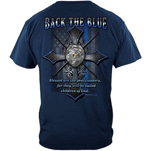 More Picture, Back the Blue Matthew 5:9 Christian Shirt Premium Hooded Sweat Shirt