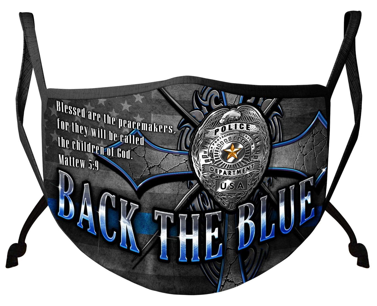 Law Enforcement Back the Blue Matthew 5:9 Christian Face Mask