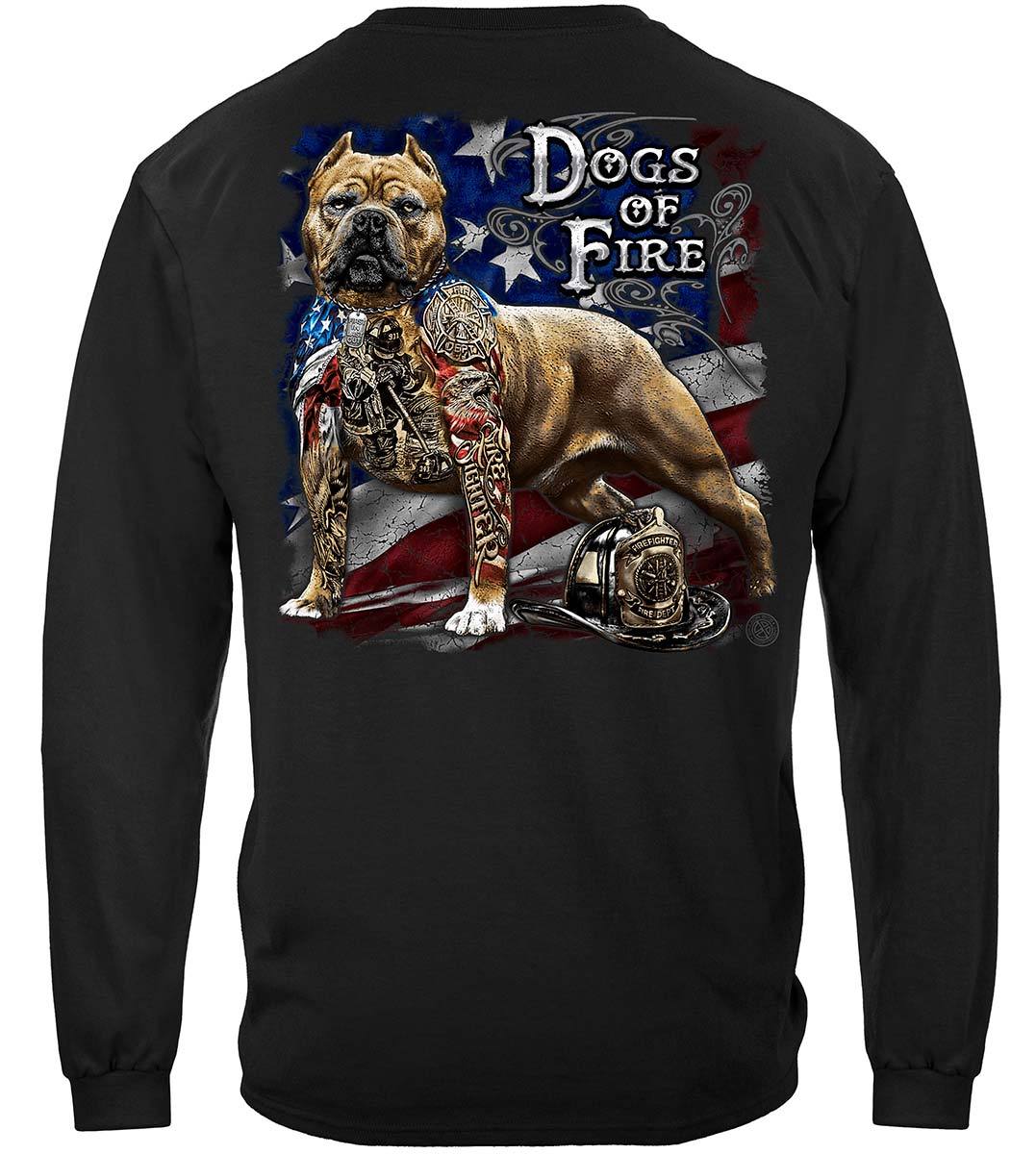 Firefighter Pit Bull Dog Tattoo American Flag Premium Long Sleeves