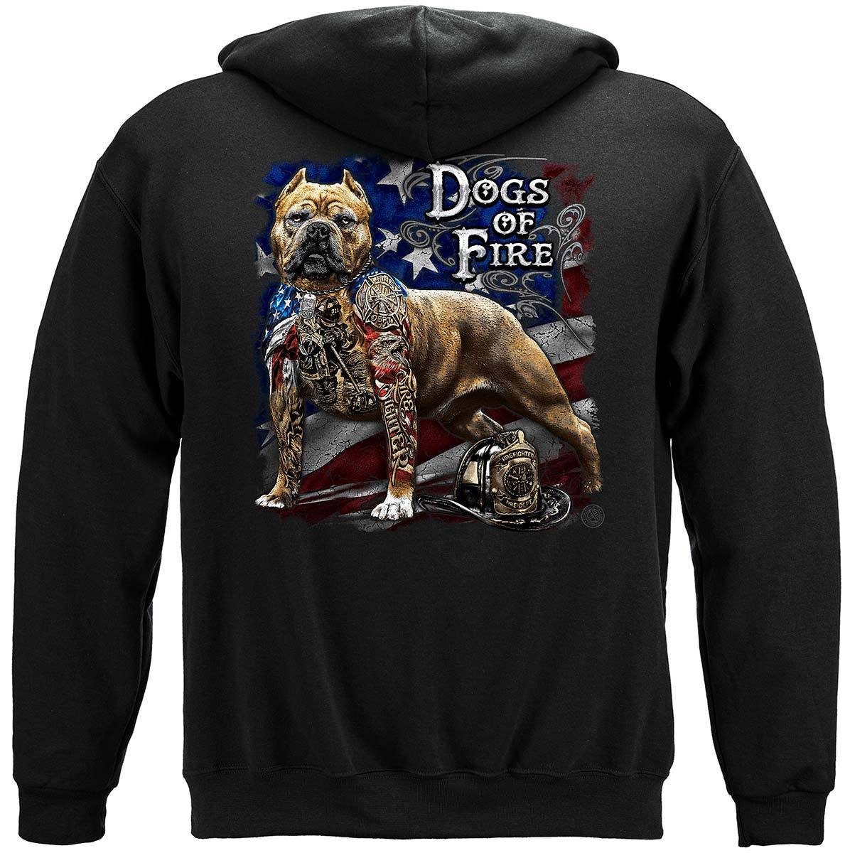 Firefighter Pit Bull Dog Tattoo American Flag Premium Hooded Sweat Shirt