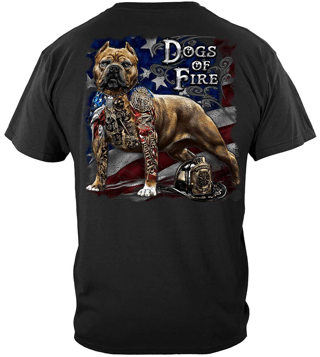Firefighter Pit Bull Dog Tattoo American Flag Premium T-Shirt