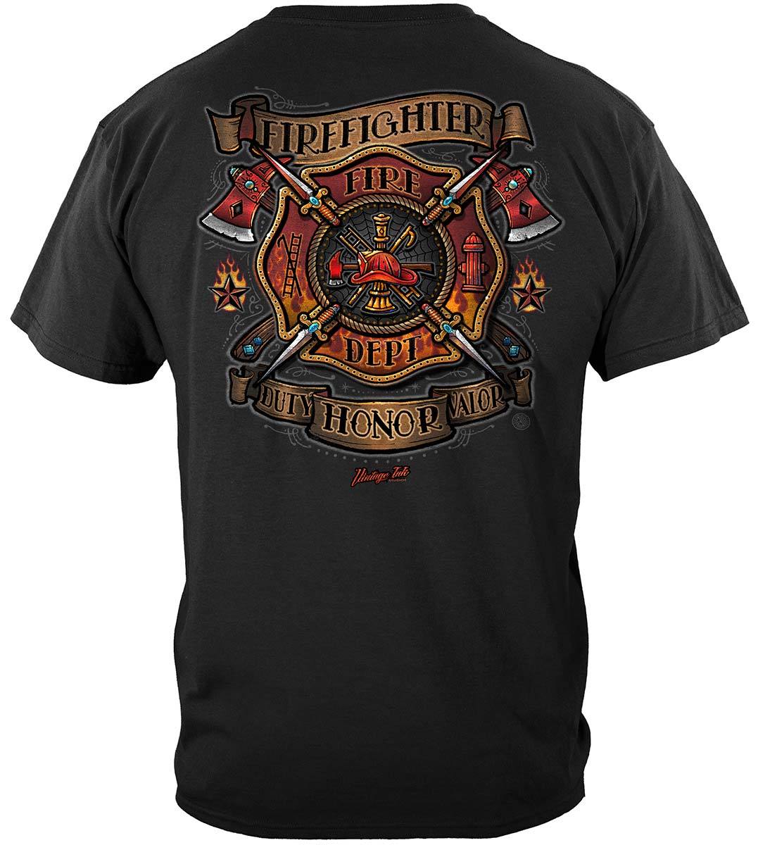 Firefighter Vintage Tattoo Art Premium Hooded Sweat Shirt