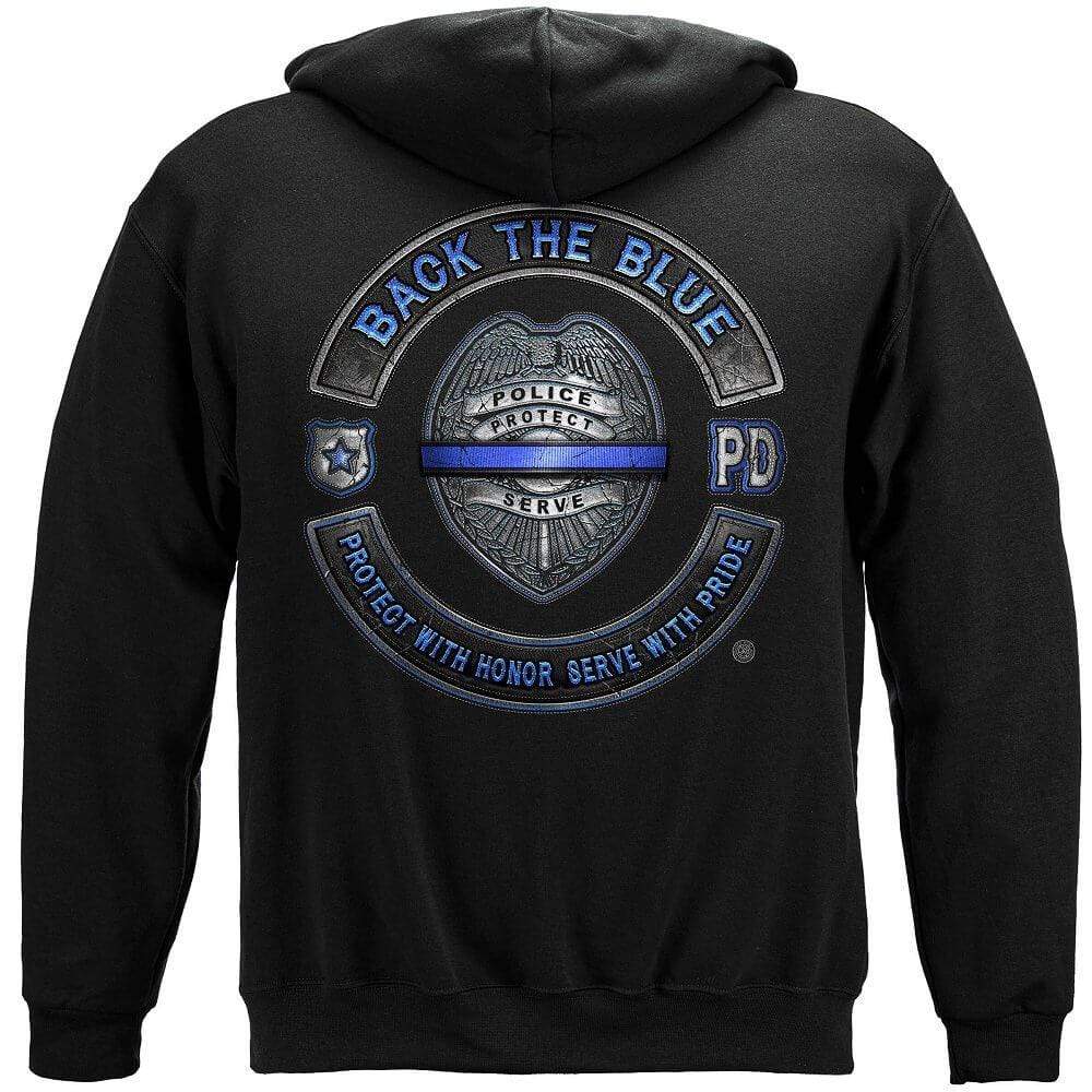 Back the Blue Law enforcement Blue lives Mater Serve and Protect Premium Hooded Sweat Shirt