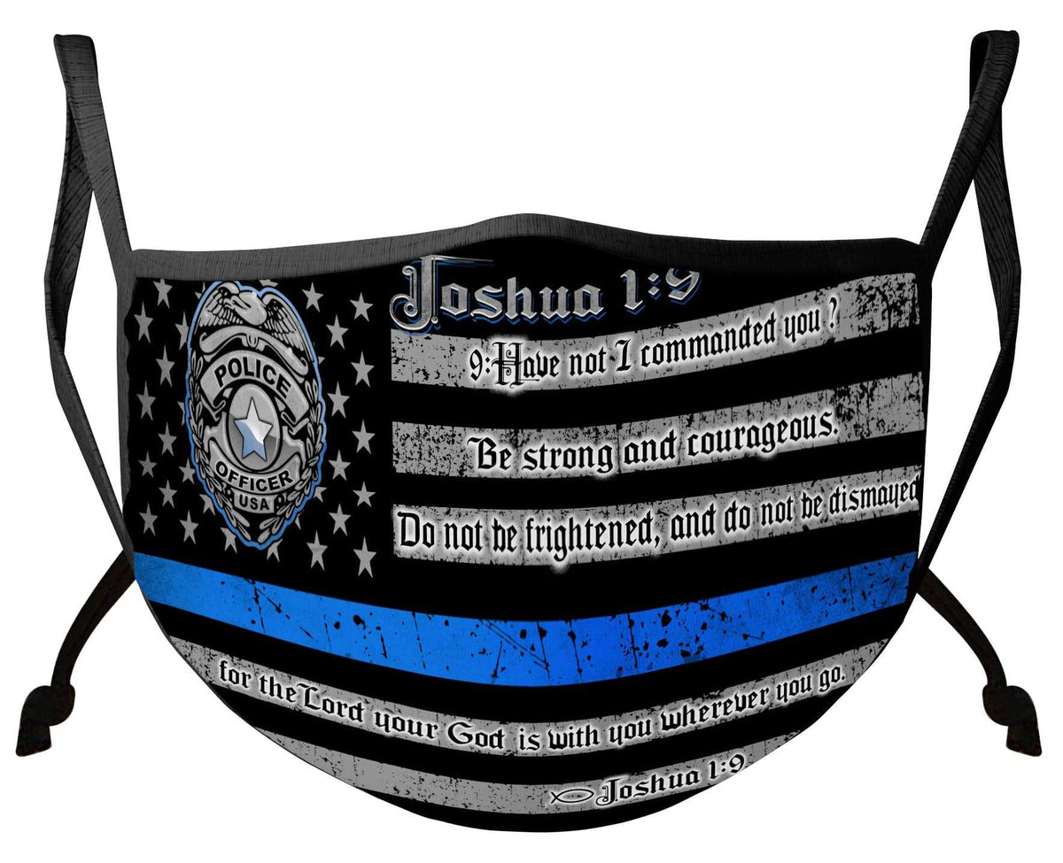 Law Enforcement Blue Line Joshua 1:9 Verse Face Mask