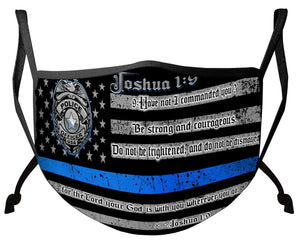More Picture, Law Enforcement Blue Line Joshua 1:9 Verse Face Mask