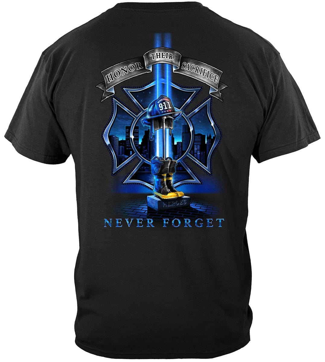 Firefighter 9-11 20 Year Never Forget Soldier Cross T-Shirt