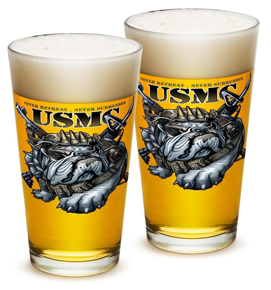 Never Retreat Never Surrender Marine Corps USMC 16oz Pint Glass Glass Set