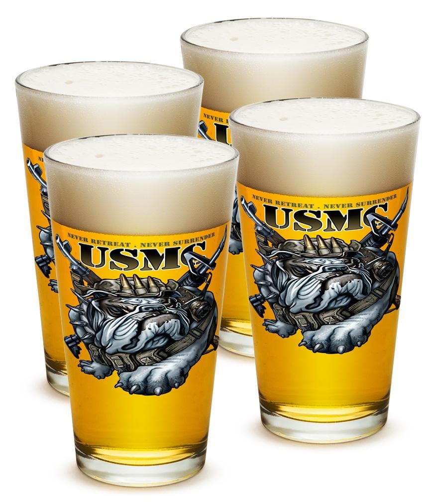 Never Retreat Never Surrender Marine Corps USMC 16oz Pint Glass Glass Set