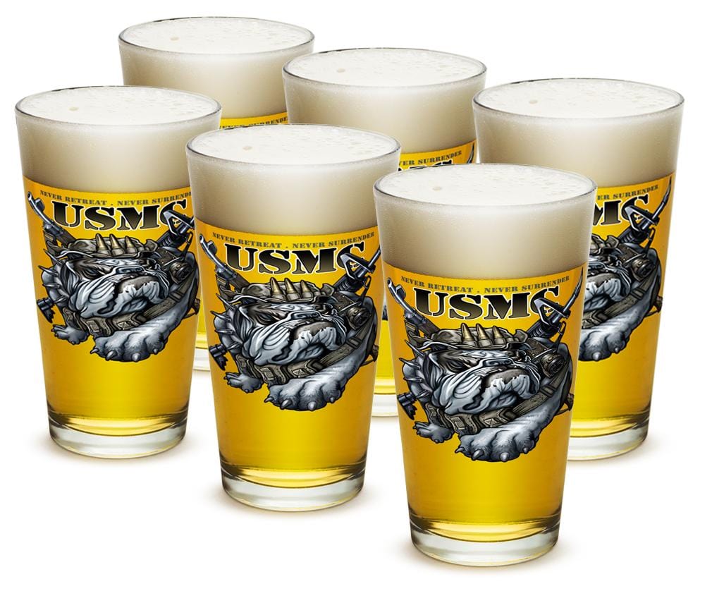 Never Retreat Never Surrender Marine Corps USMC 16oz Pint Glass Glass Set