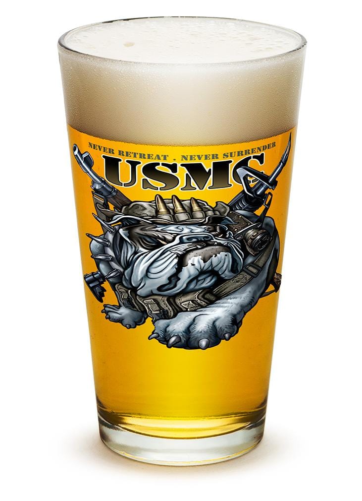 Never Retreat Never Surrender Marine Corps USMC 16oz Pint Glass Glass Set