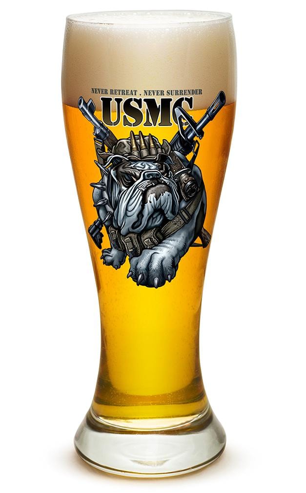 Never Retreat Never Surrender Marine Corps USMC 23oz Pilsner Glass Glass Set