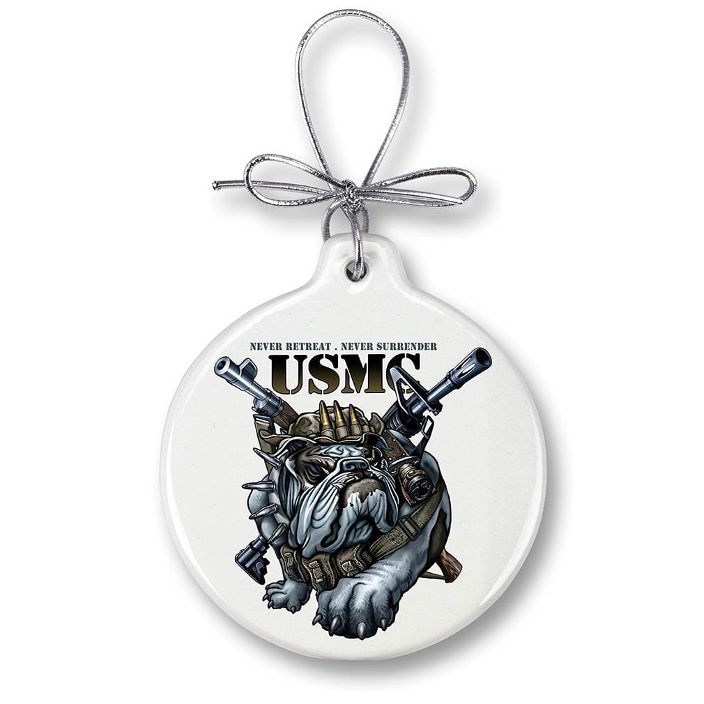 USMC Marine Corps Never Retreat Never Surrender Christmas Tree Ornaments