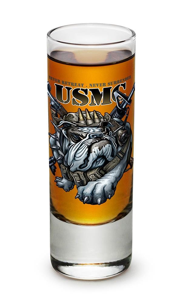 Never Retreat Never Surrender Marine Corps USMC 2oz Shooter Shot Glass Glass Set