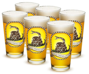 More Picture, Dont tread on me Patriotic Gadsen Flag 16oz Pint Glass Glass Set