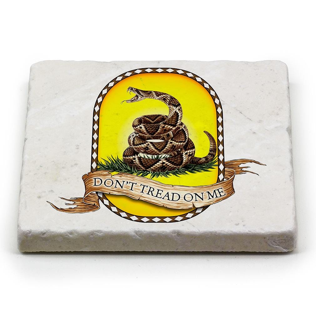 Patriotic Dont Tread on Me Ivory Tumbled Marble 4IN x 4IN Coaster Gift Set