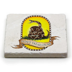 More Picture, Patriotic Dont Tread on Me Ivory Tumbled Marble 4IN x 4IN Coaster Gift Set