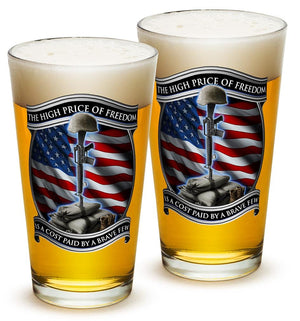 More Picture, High Price Of Freedom Patriotic US Flag 16oz Pint Glass Glass Set