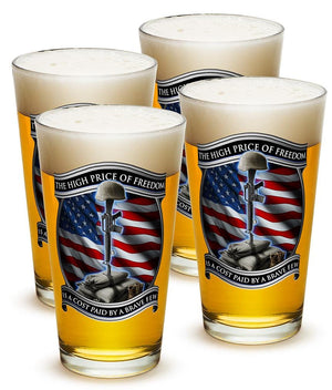 More Picture, High Price Of Freedom Patriotic US Flag 16oz Pint Glass Glass Set