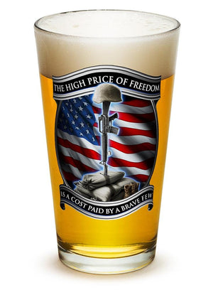 More Picture, High Price Of Freedom Patriotic US Flag 16oz Pint Glass Glass Set