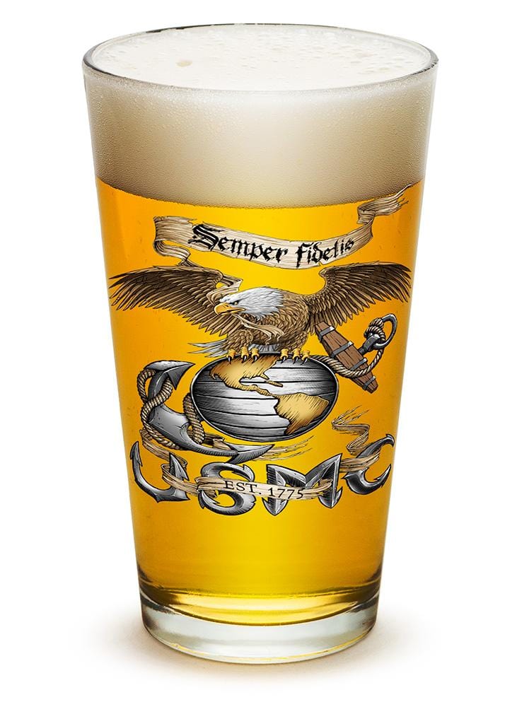 Eagle USMC Marine Corps 16oz Pint Glass Glass Set