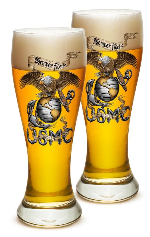 Eagle USMC Marine Corps 23oz Pilsner Glass Glass Set