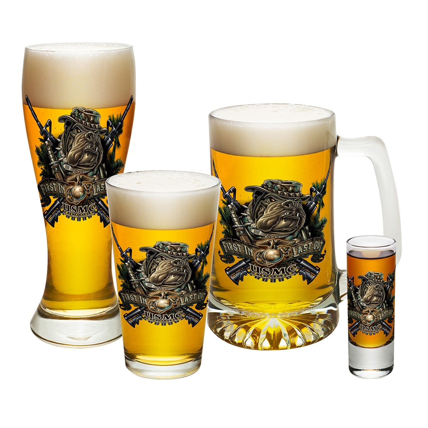 Marine Devil Dog First In Last Out 4 PC. Glass Set