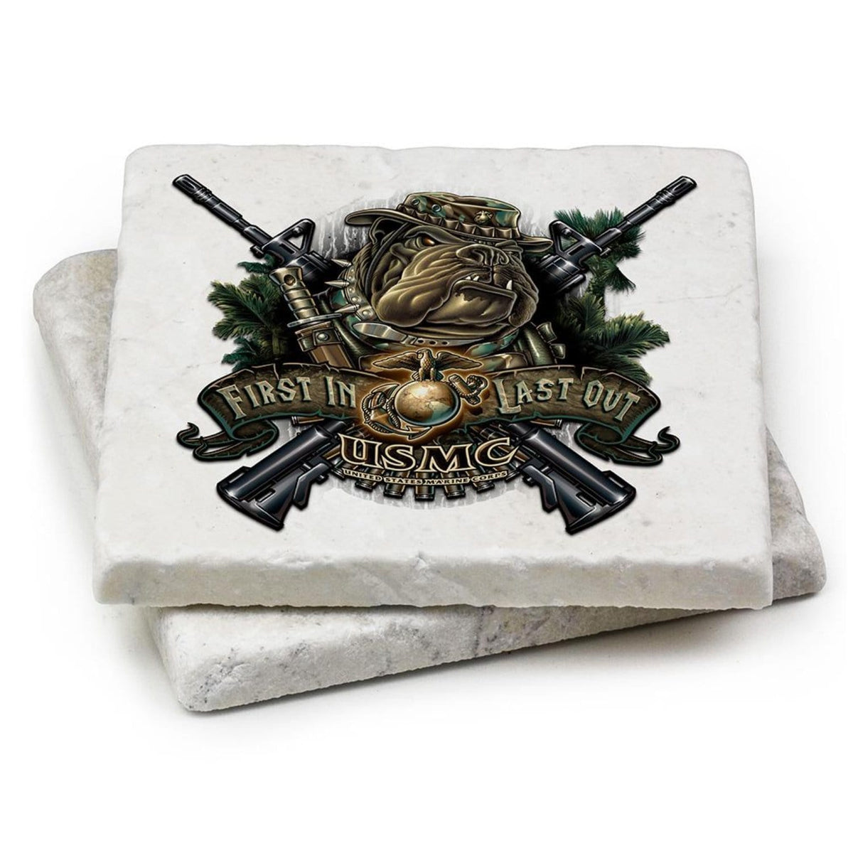 Marine Devil Dog First In Last Out Coaster Ivory