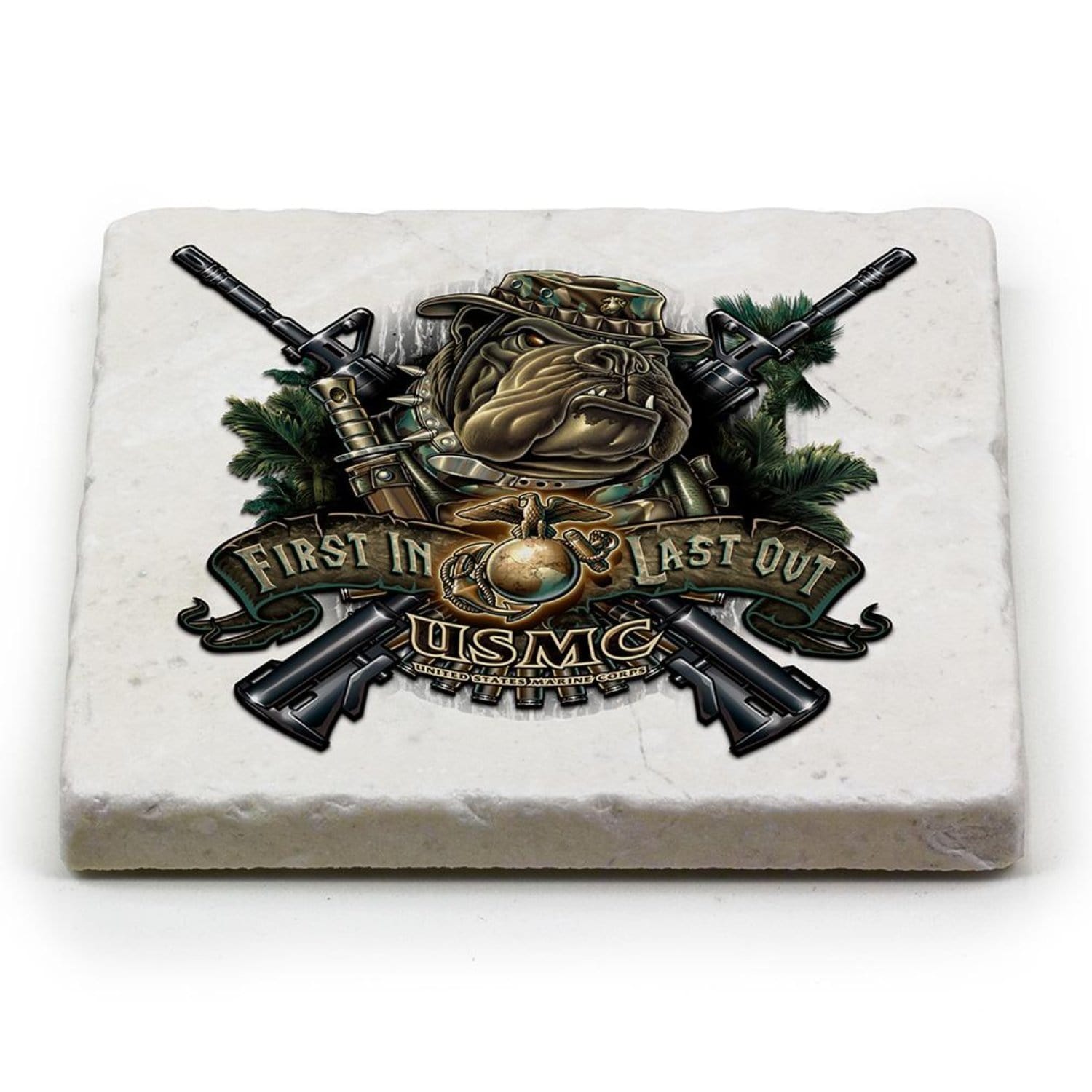 Marine Devil Dog First In Last Out Coaster Ivory