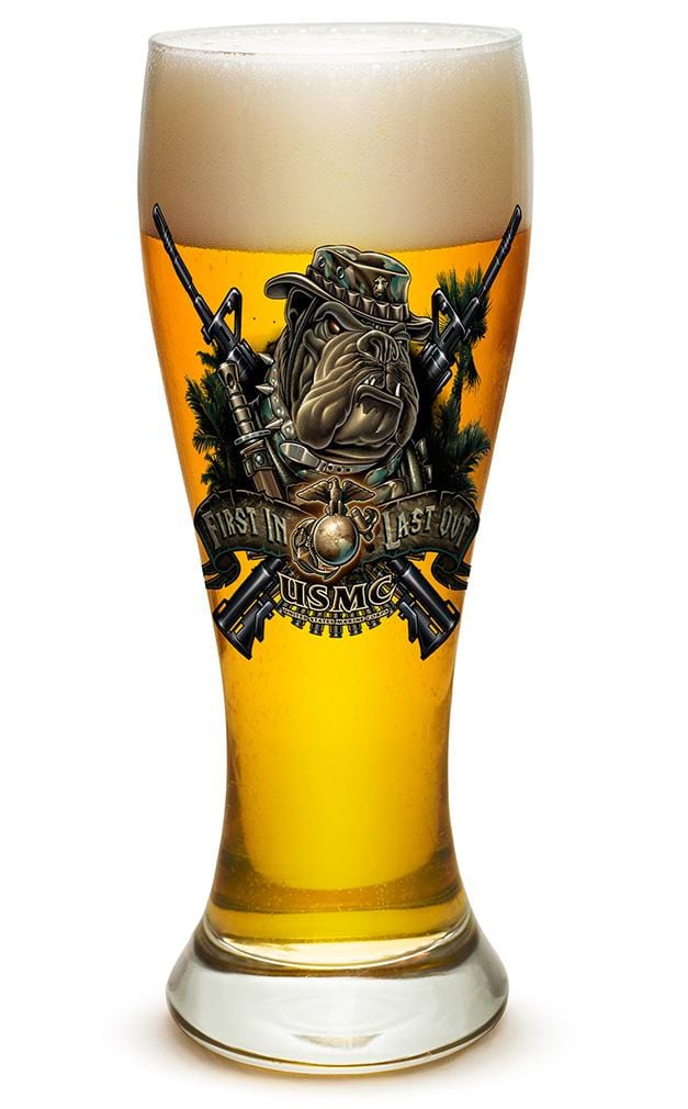 USMC Marine Corps devil dog First in last out 23oz Pilsner Glass Glass Set