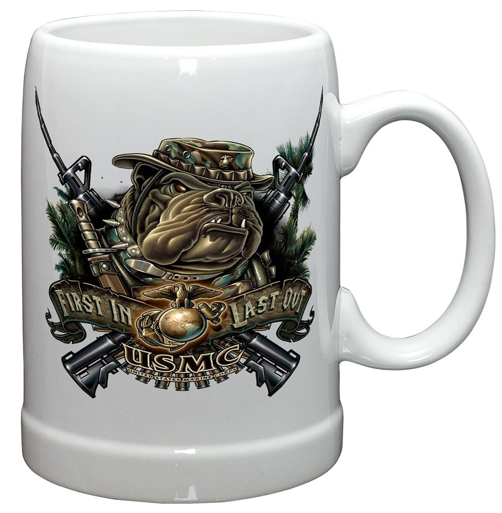 USMC Marine Devil Dog First in Last Out Stoneware White Coffee Mug Gift Set