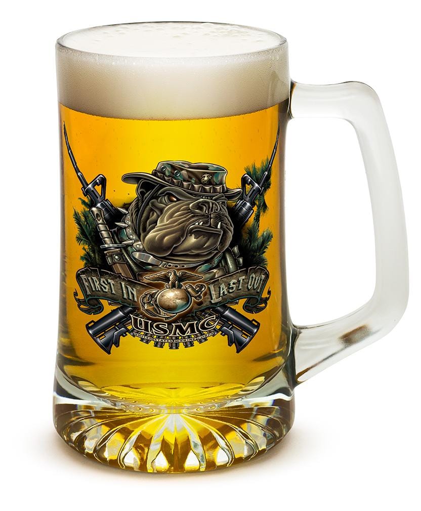 USMC Marine Corps devil dog First in last out 25oz Tankard Glass Set