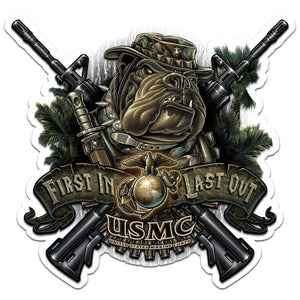 More Picture, Marine Devil Dog First In Last Out Reflective Decal