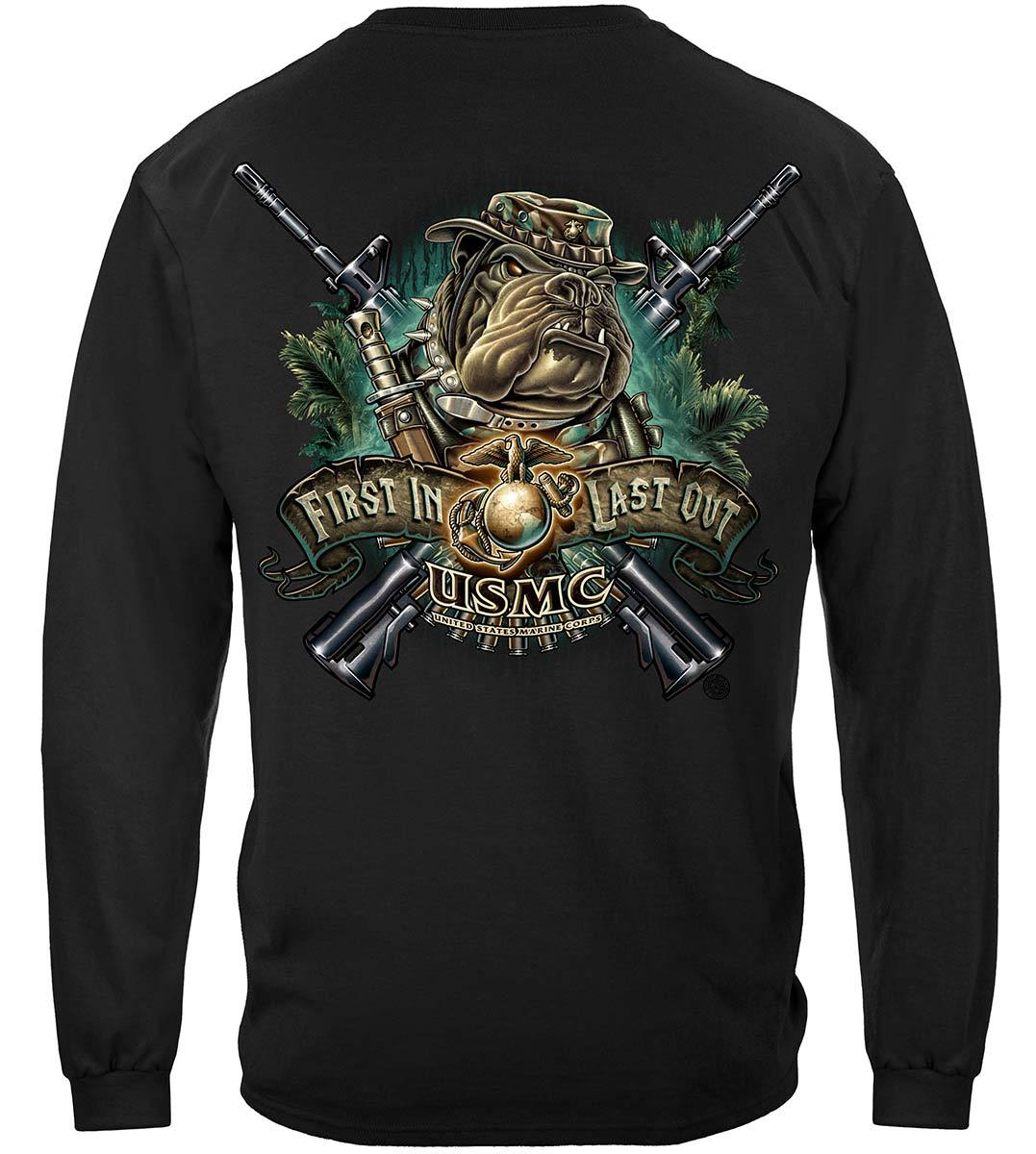 Marine Devil Dog First In Last Out Premium Hooded Sweat Shirt