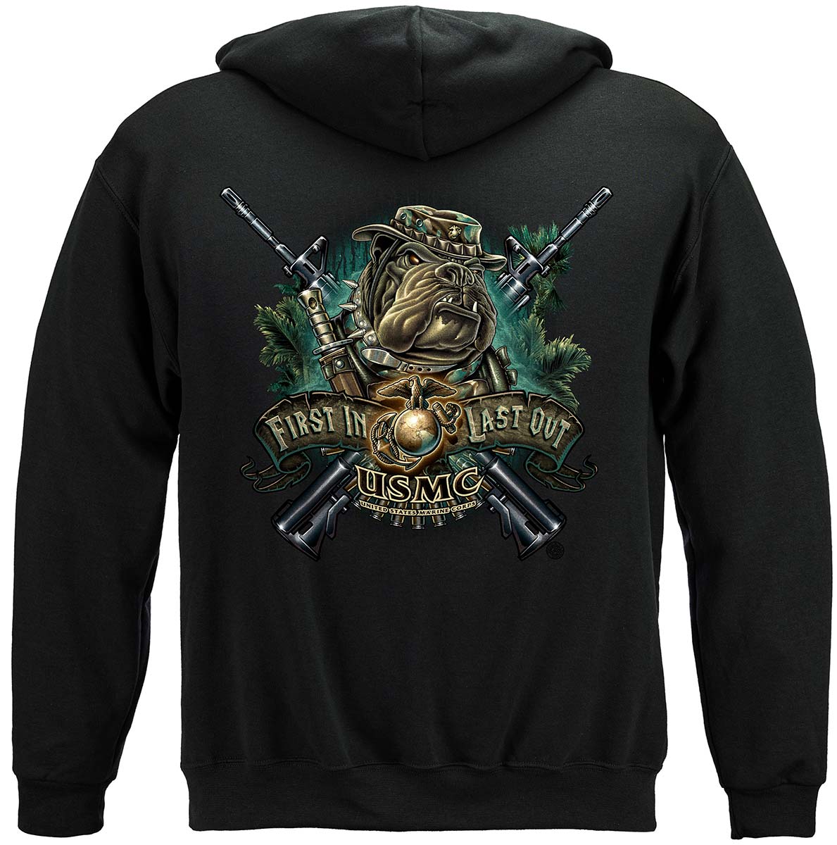 Marine Devil Dog First In Last Out Premium Hooded Sweat Shirt