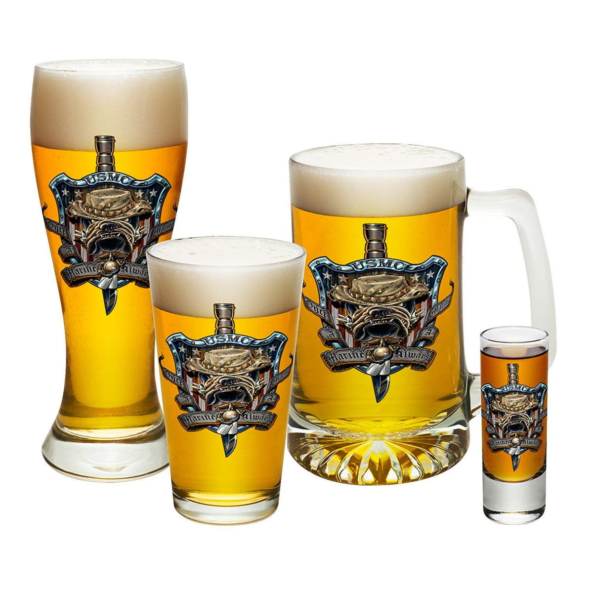 Once And Always A Marine 4 PC. Glass Set